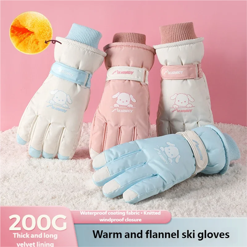 

Лыжные перчатки Sweet Companion Lucky, милый рисунок медведя и двойной флис, прикосновение на все пальмы, ваш теплый и счастливый шарм для зимних поездок на работу