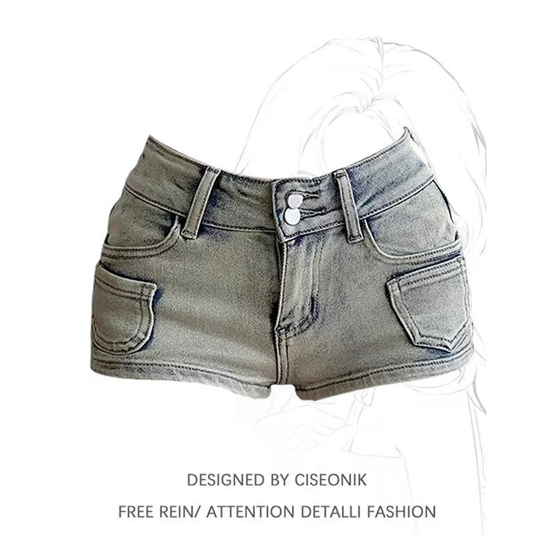 

ZHIZOU Women Blue Denim Shorts American Vintage 2000s Y2k Sexy Jeans Shorts Low Waist Hot Cowboy Pants Shorts Clothes Summer