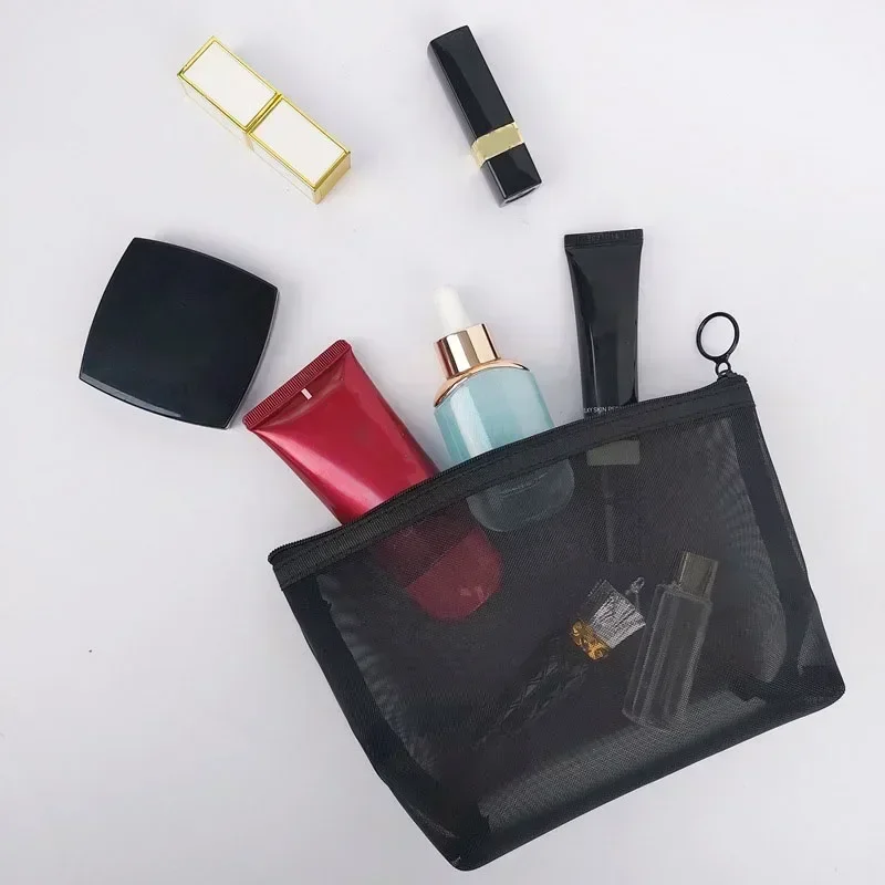 Estuche de maquillaje de malla transparente con cremallera para mujer, organizador de artículos de tocador, bolsas de viaje, bolsa de cosméticos de