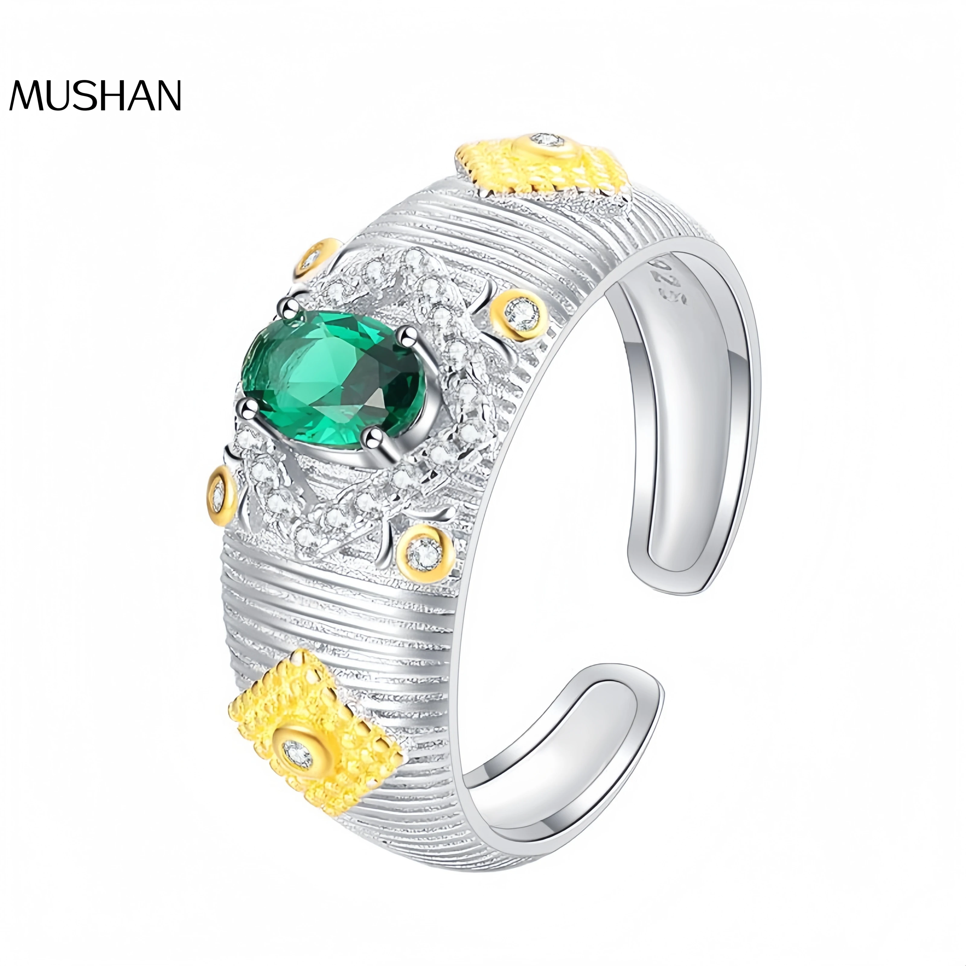 

Роскошный бренд Mushan S925, кольцо из чистого серебра с золотой текстурой, тяжелое мастерство, нишевое кольцо на указательный палец