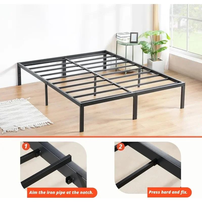 

King Size 18" Steel Bed Frame Heavy Duty, Headboard Attachable, Sturdy Metal Platform with Underbed Storage