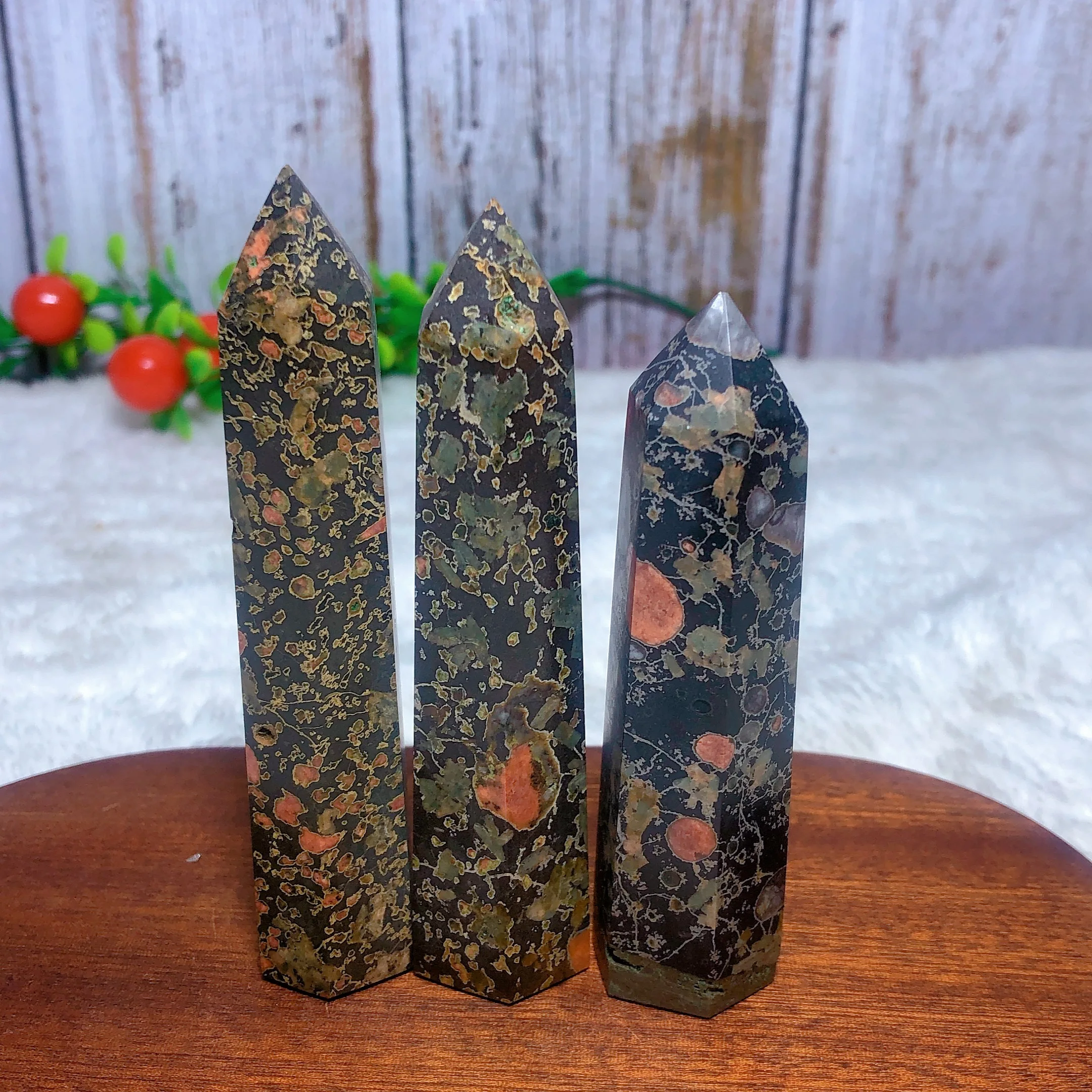 

Natural Crystals Plum Jasper Tower Painting Gemstone Home Decorations Mineral Energy Holiday Gift