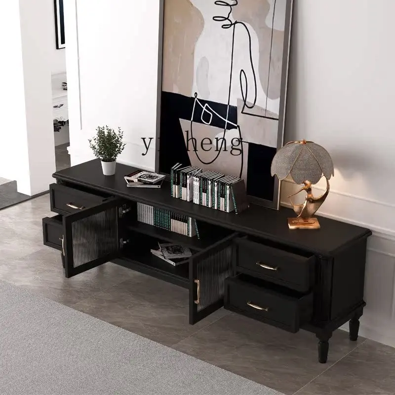 DSA white TV cabinet modern simple living room floor cabinet wall storage retro black TV cabinet decoration