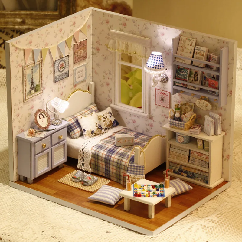 

1:12 Scale Cozy Bedroom DIY Dollhouse Kit - LED Light Included, Creative Artistic Miniature Home Decor Gift for Adults