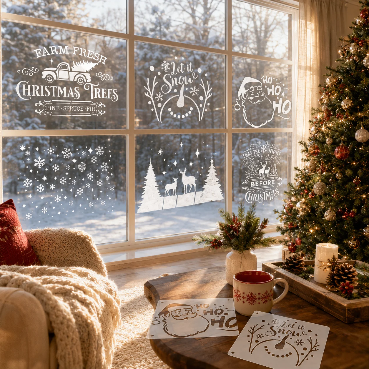 11Pcs Christmas Window Stencils for DIY Painting