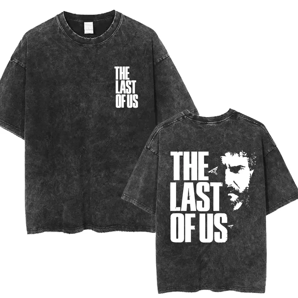 The Last of Us Summer Washed T-shirt Fashion Trend Punk Hip Hop Print Fashion T-shirt Men's Cotton T-shirt Men's Street Style