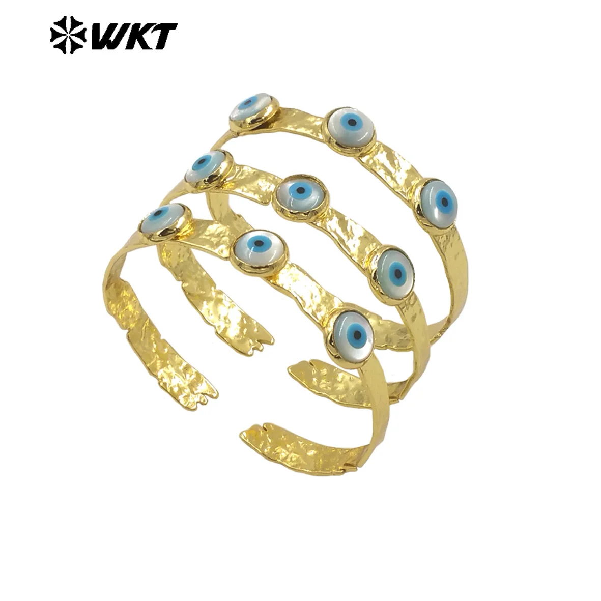 

MPB113 Women Open Cuff Fashion Vintage Style Energy Religious Shell Turkey Eye Bangle For Women In 18K Real Gold Plated