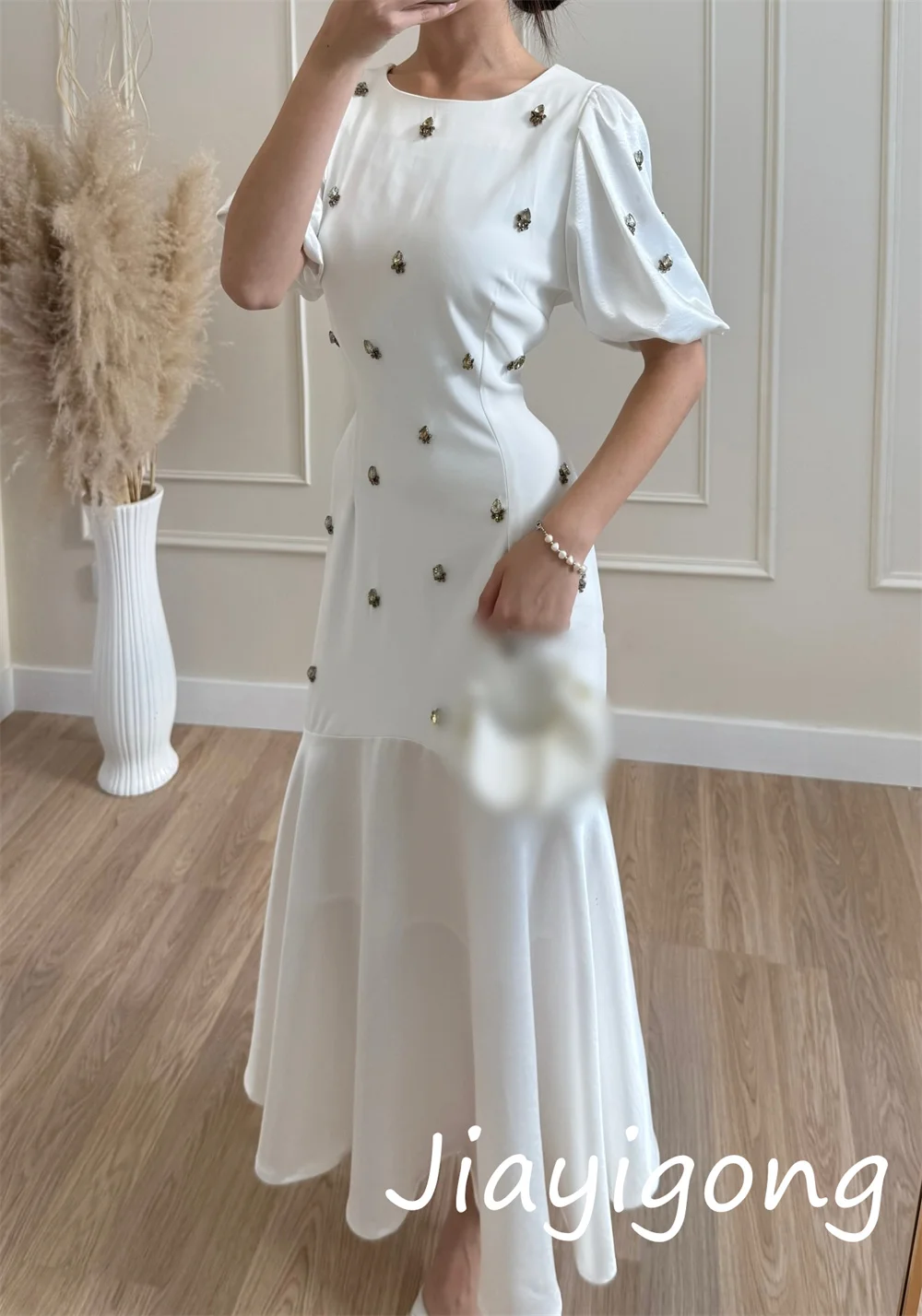 Vestidos Midi personalizados con lentejuelas y pliegues, corte en A, cuello redondo, moda para ocasiones a medida
