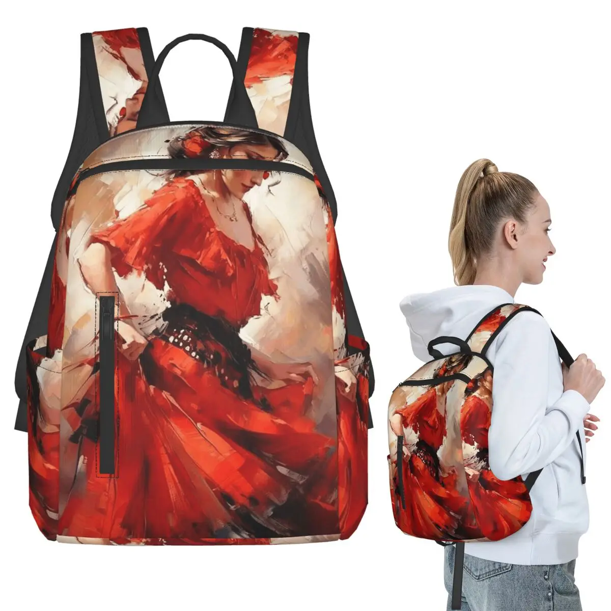 Mochila de baile con toque flamenco para mujer, mochila escolar para estudiantes, bolsa escolar para niños, bolsos de hombro para ordenador portátil, para niños y niñas