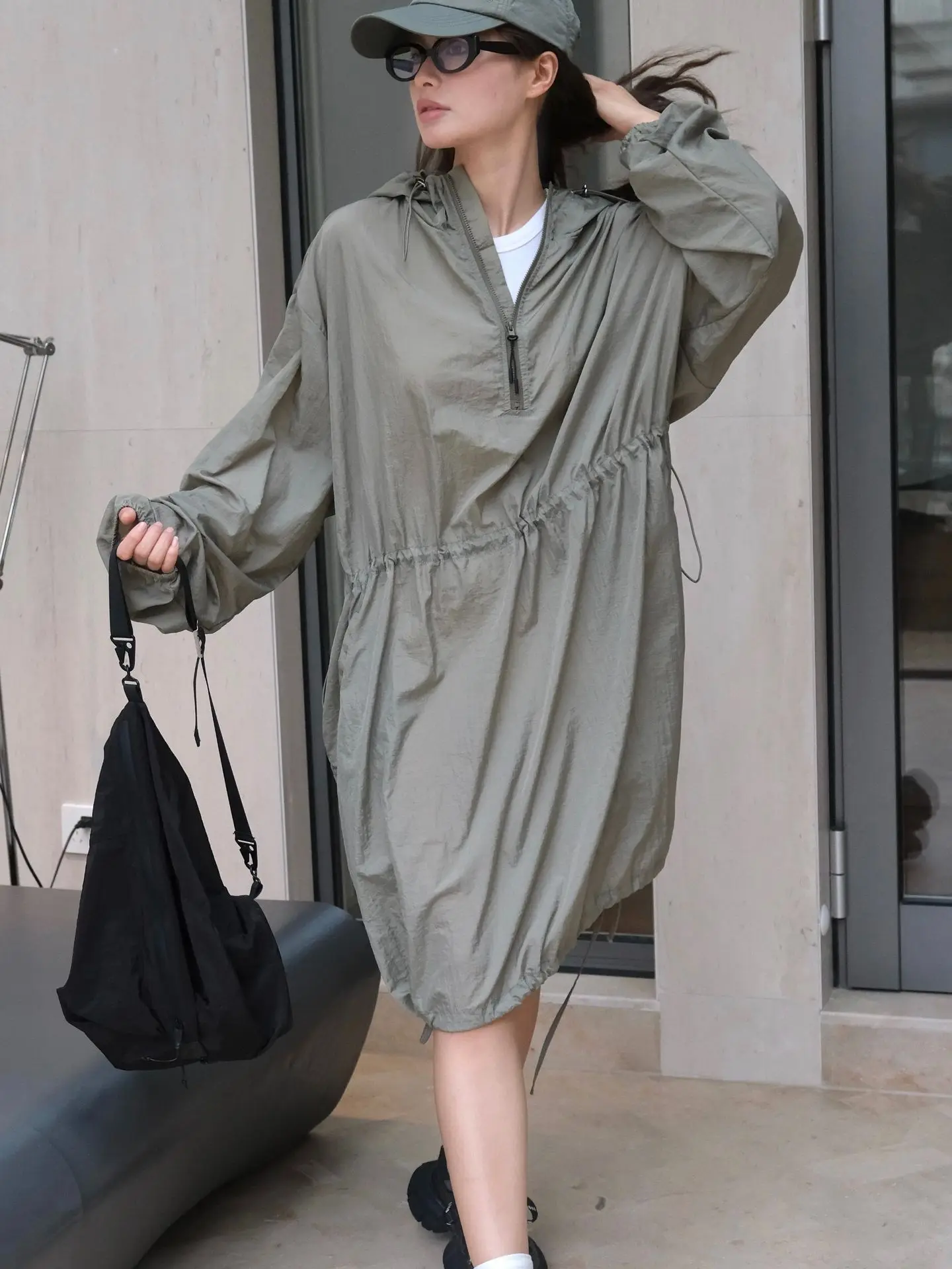 

Spring and Autumn Women's Casual Solid Color Loose Hooded Dress