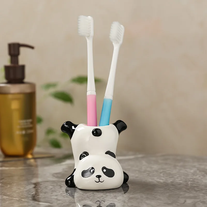 Cute Ceramic Panda Toothbrush Holder - Creative New Style for Bathroom Sink Countertop