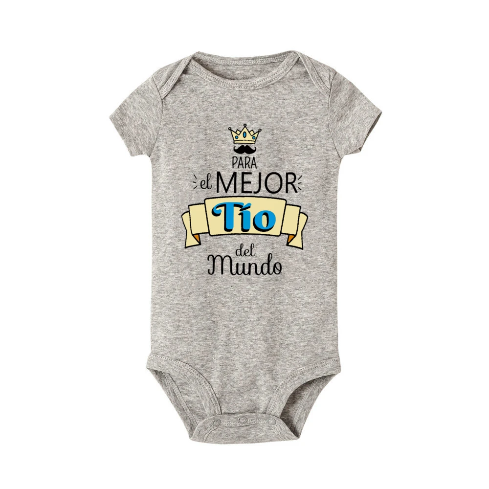 Best Uncle in The World Spanish Printed Baby Bodysuit Newborn Short Sleeve Jumpsuit Funny Infant Romper Cute Toddler Clothes