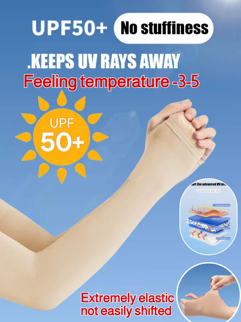 Ice Silk Arm Sleeves Summer Sun Protection UV Blocking Breathable Elastic Thumb Hole for Men Women Outdoor Cycling Driving