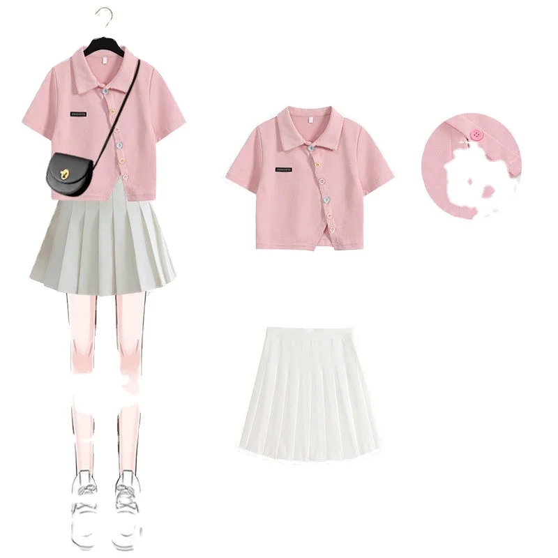 Fashion 2024 Summer New Suit Women's T-Shirt + Women's Pleated Skirt Women's Two Piece Set