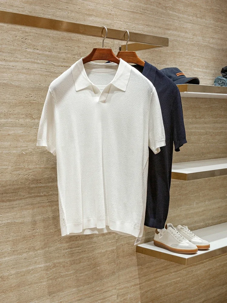 

ZZ jacquard integrated knitted thin casual lapel short-sleeved POLO shirt