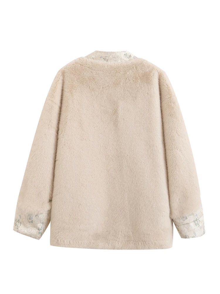 따뜻한 여성용 모피 코트 새로운 중국 스타일 친환경 밍크 외투 겨울 국가 스타일 플러스 V넥 버튼형