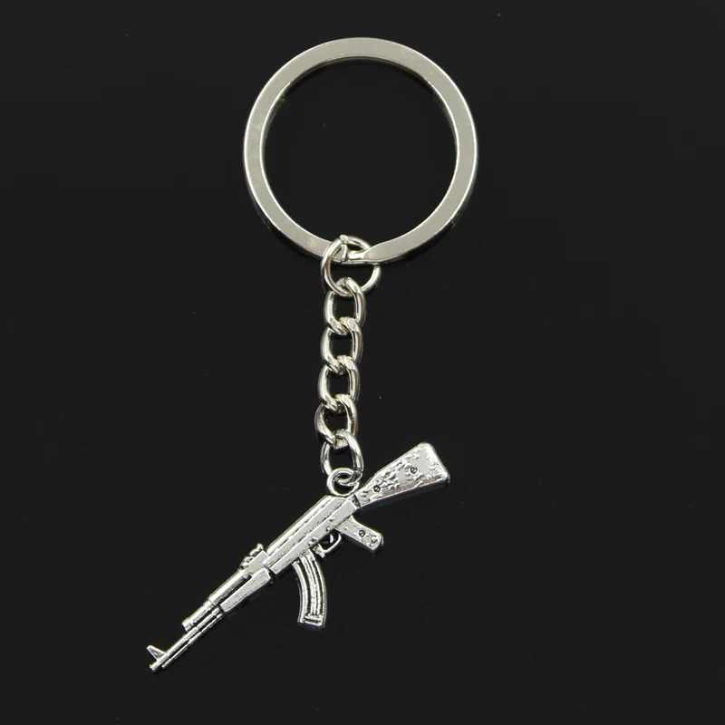 Fashion 30mm Key Ring Metal Key Chain Keychain Jewelry Antique Silver Color Plated Gun Assault Rifle ak-47 44x15mm Pendant