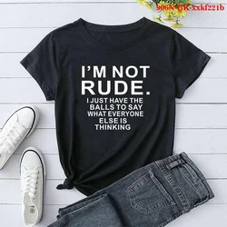 Women's Fashion Printed I'm Not Rude Print T-shirts Summer Casual Loose Round Neck Creative Personalized T-shirts