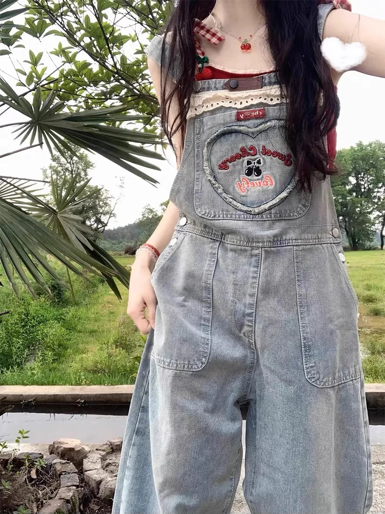 

Новые летние женские джинсовые комбинезоны свободного кроя с широкими штанинами и высокой талией, повседневный комфортный костюм для невысоких женщин, не старящий образ