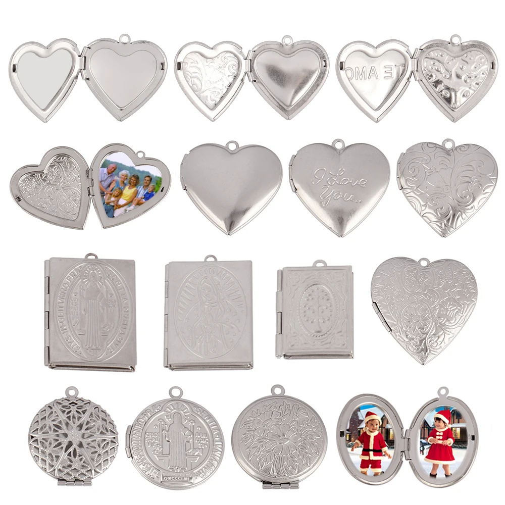 3pcs/Lot NO Fade Stainless Steel Heart Photo Locket Frame Reliquary Photo Frame Pendant Charms For Jewelry Making Accessories
