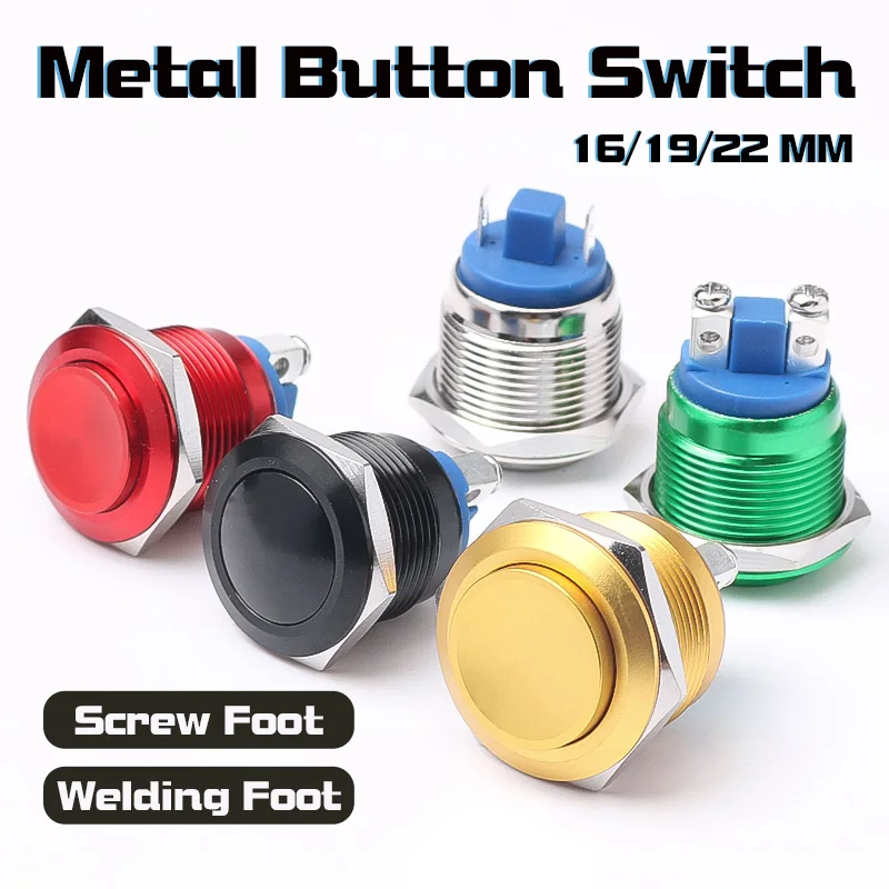 16mm 19mm 22mm Metal Oxidized Push Button Switch Reset 1NO Press Button Screw Terminal Momentary Red Black Blue Green