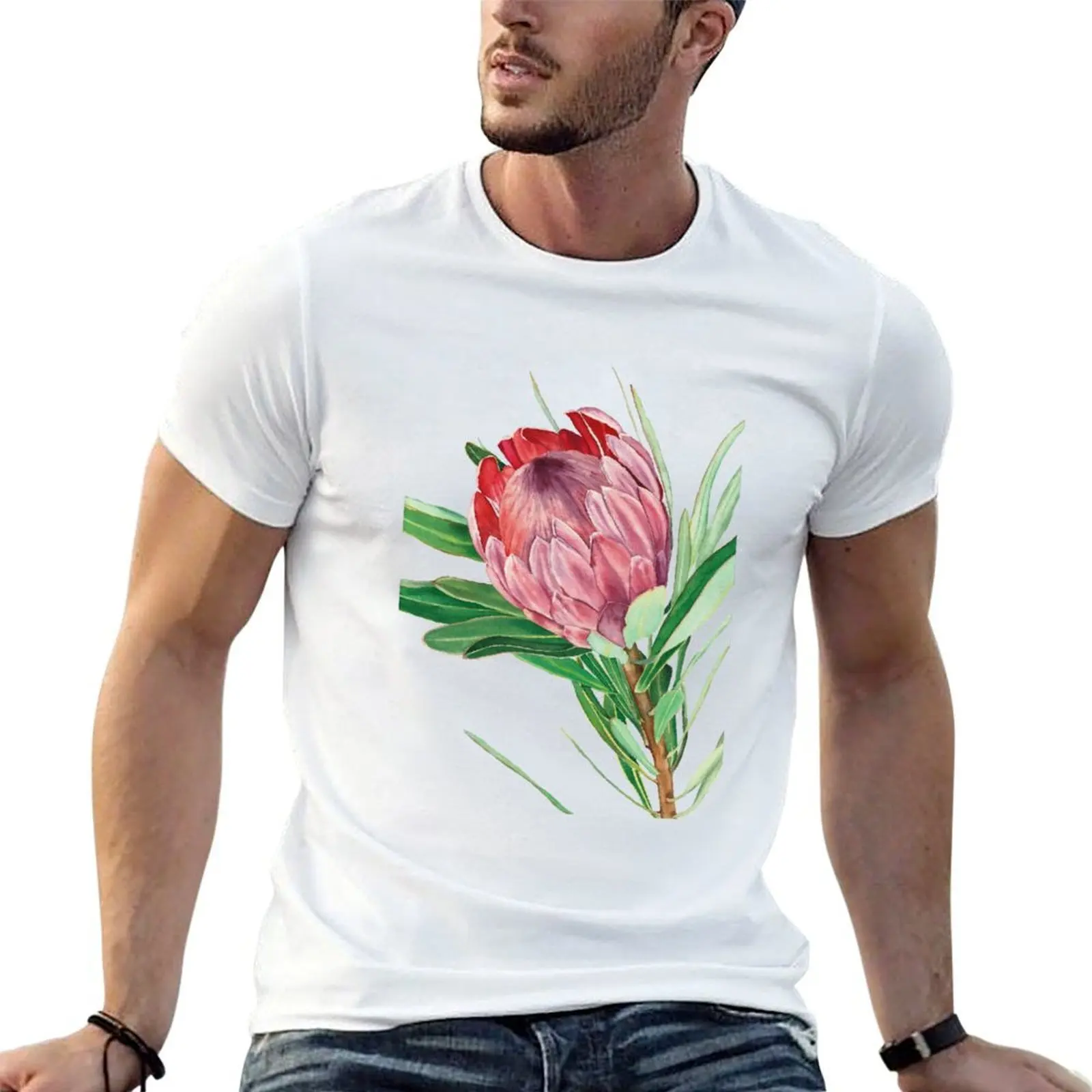

Watercolor protea flower T-Shirt man t shirt summer t shirts for man pack cotton T-Shirt