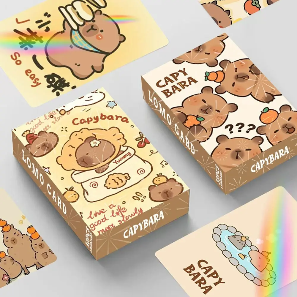 Kawaii dubbelzijdige Capybara Fotokaarten Cartoon Capybara Glitter Lomo Kaarten HD Collectie Kaarten Speelgoed