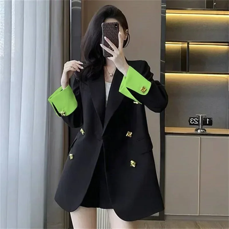 Fashion Spring and  Autumn Woman  New High-grade Loose Korean Commuting Temperament Commuter Casual Black Suit Top Explosion
