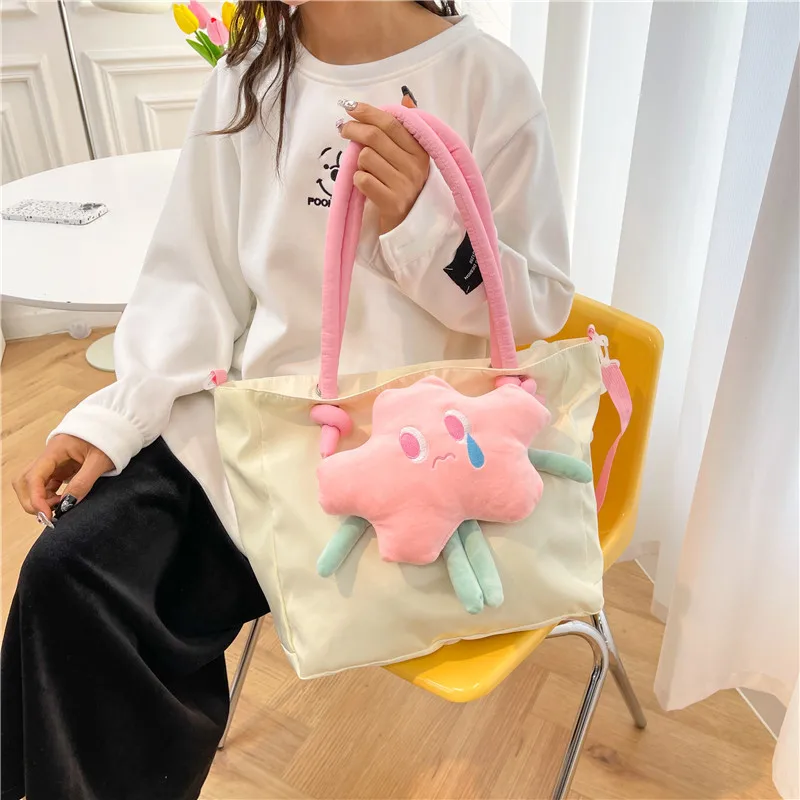 

Свежая и контрастная цветная женская сумка с большой звездой, женская сумка-тоут Kawaii на одно плечо большой вместимости