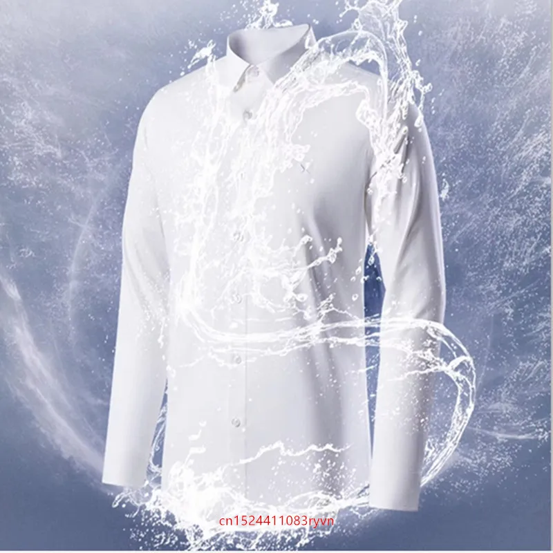 

Plus Size 8XL 7XL Men Business Shirt Hydrophobic Material Long Sleeve Anti-fouling Waterproof Bamboo Fiber Social Slim Fit Tops