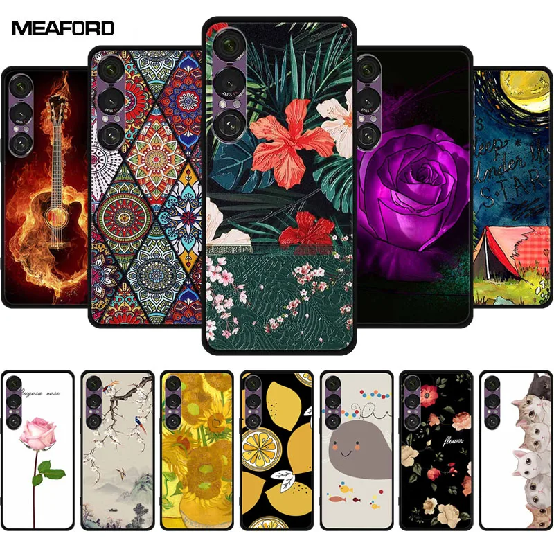 Funda 3D para Sony Xperia 1 VII VI V IV II III, parachoques de silicona suave con flores en relieve, fundas de teléfono para Sony Xperia 1 VII, fundas traseras