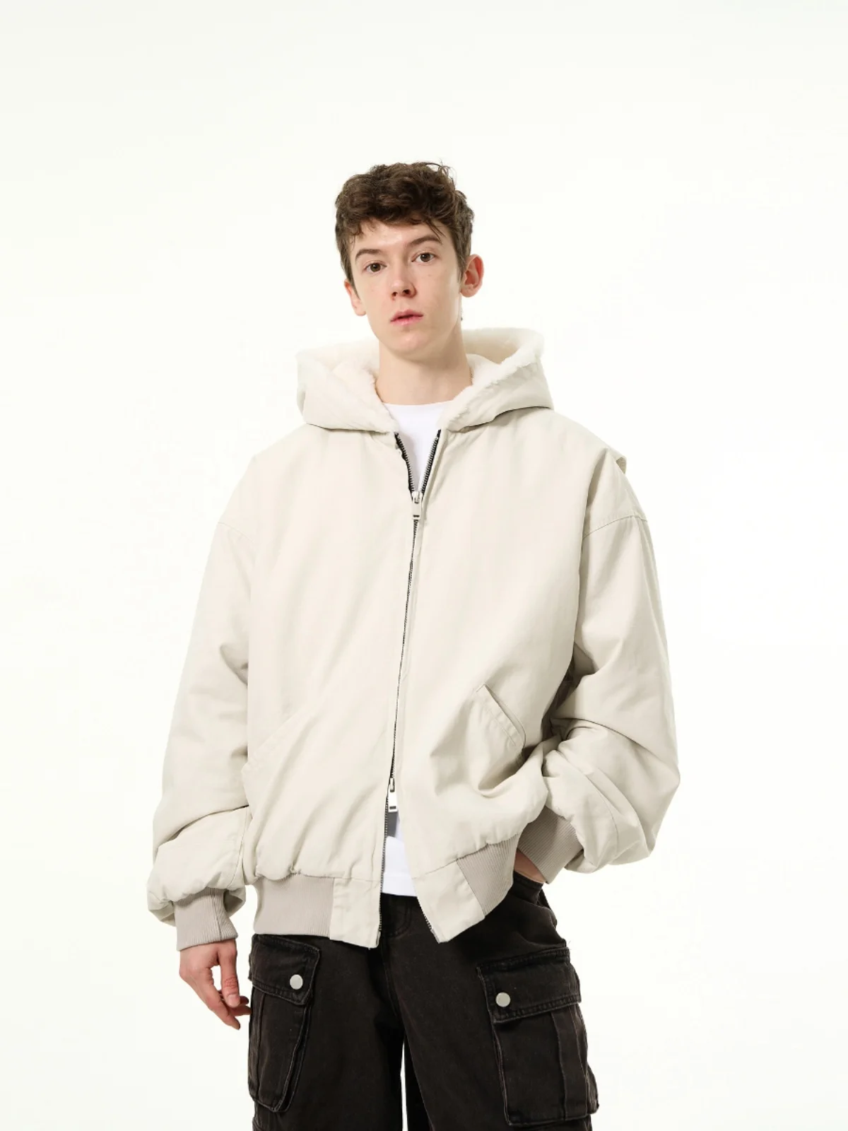 

MADWITCH Retro Thiened Fce Men's Jaet Winter Workwear Waed Cotton Coat ort Loose Fit Youth Trend Winter Outerwear