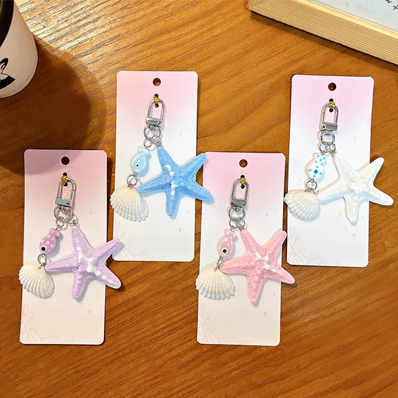 Chain Crystal Accessories Starfish Shell Pendant Key Chains Key Ring Starfish Keychain Shell Keychain