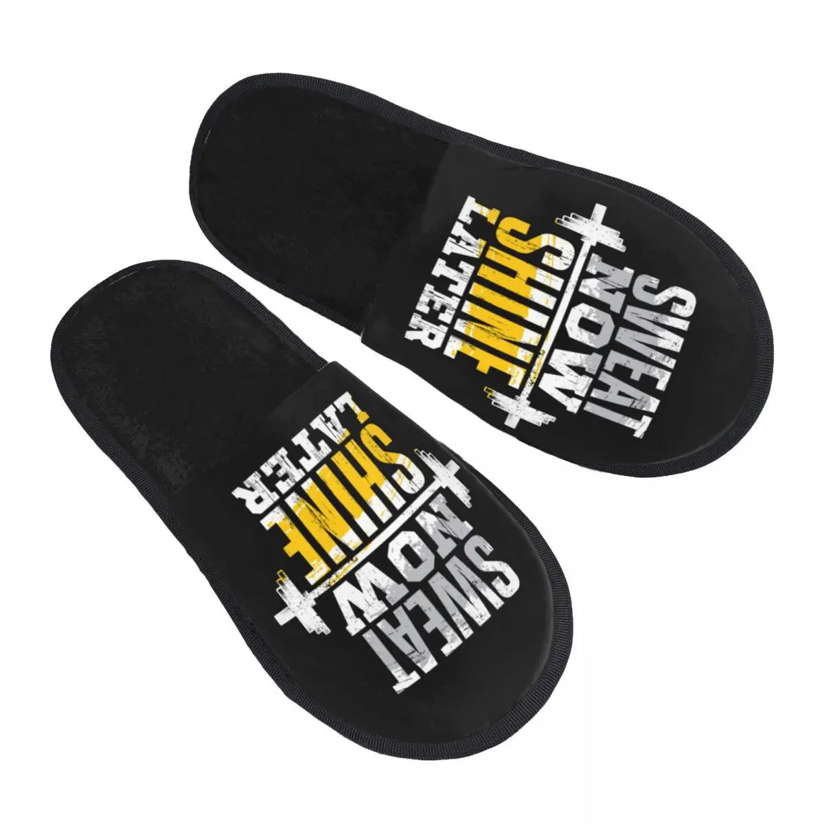 Custom Sweat Now Shine Later Gym Motivational Quote House Slippers Cozy Memory Foam Bodybuilding Workout Slip On Bedroom Shoes