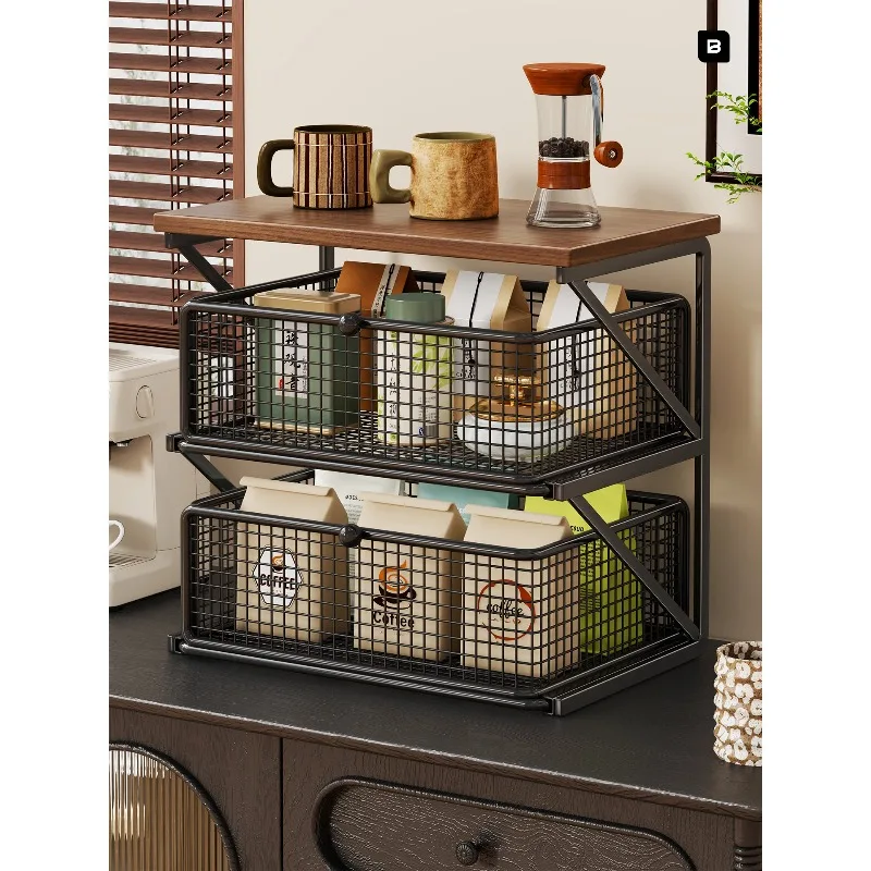 Desktop rack, drawer-type coffee utensils, cup holder, countertop coffee cup mug, layered storage rack
