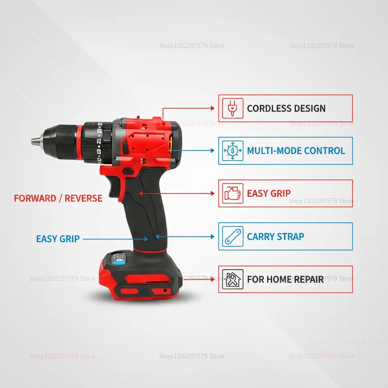 Professional Brushless Impact Drill Compact Lightweight Stepless Electric Power Tool for 18V Battery Craftsmen Home DIY