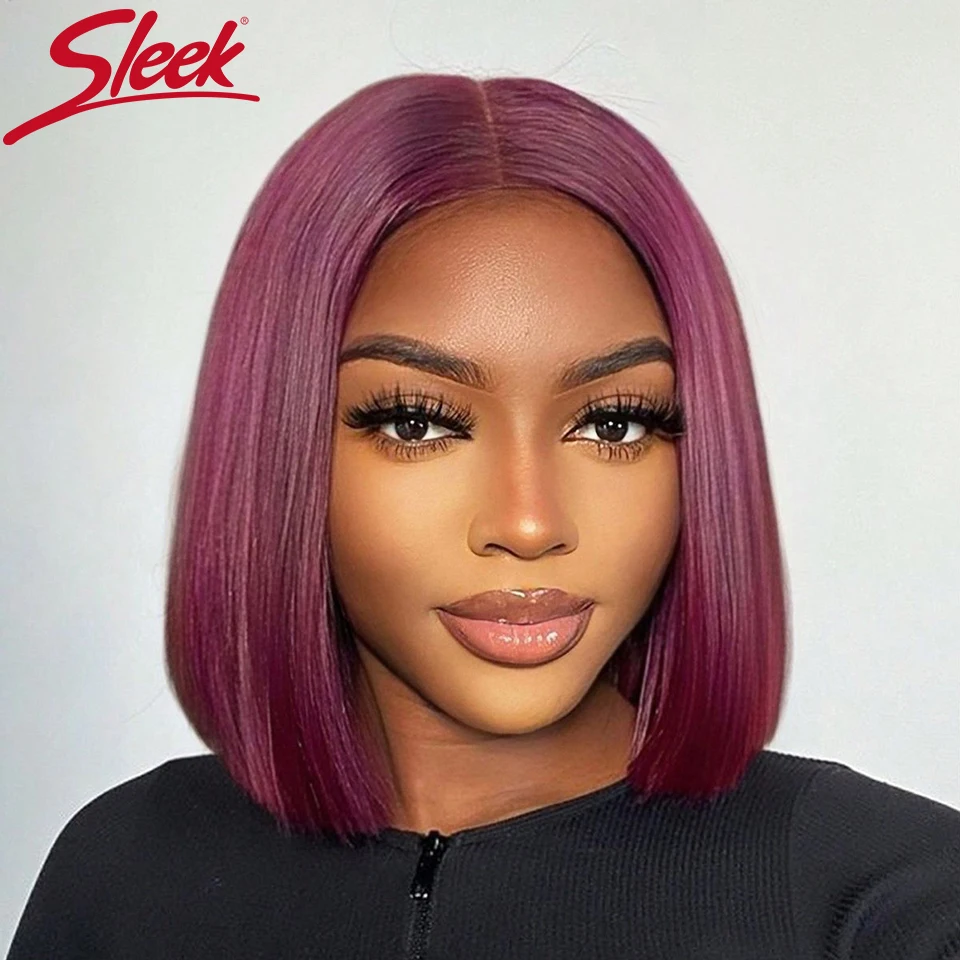 

Sleek Short 99J Red Color Straight Bob Human Hair Wigs For Women 5X1 Short Bob Lace Wigs 100% Real Ready To Wear Short Lace Wigs