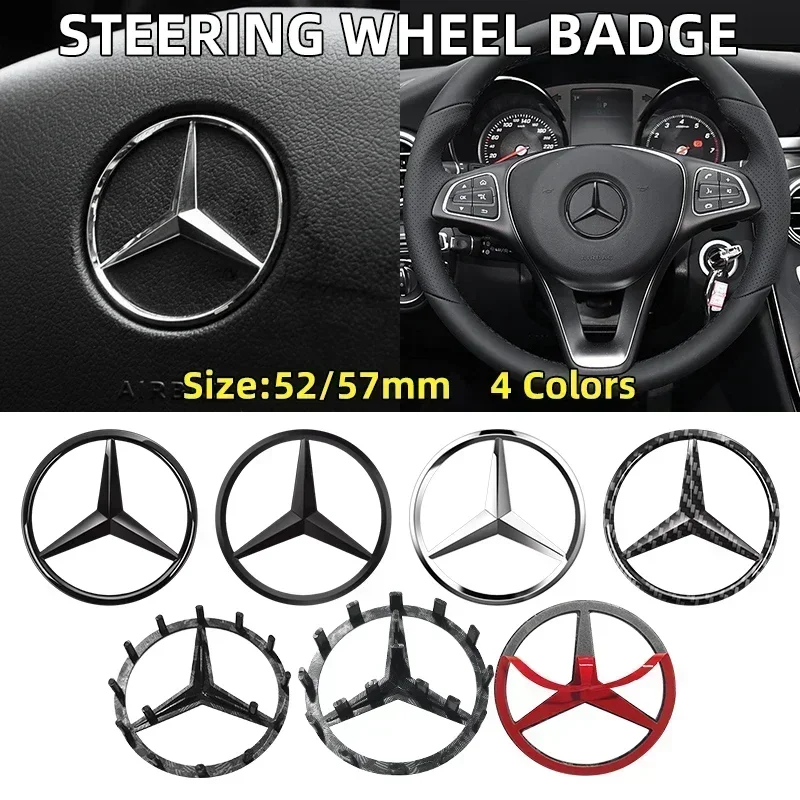 

1pcs 52mm 57mm Car Steering Wheel Badge Emblem Sticker Auto-Styling For Mercedes Benz A B C E S class GLA GLC CLA W204 W205 W212