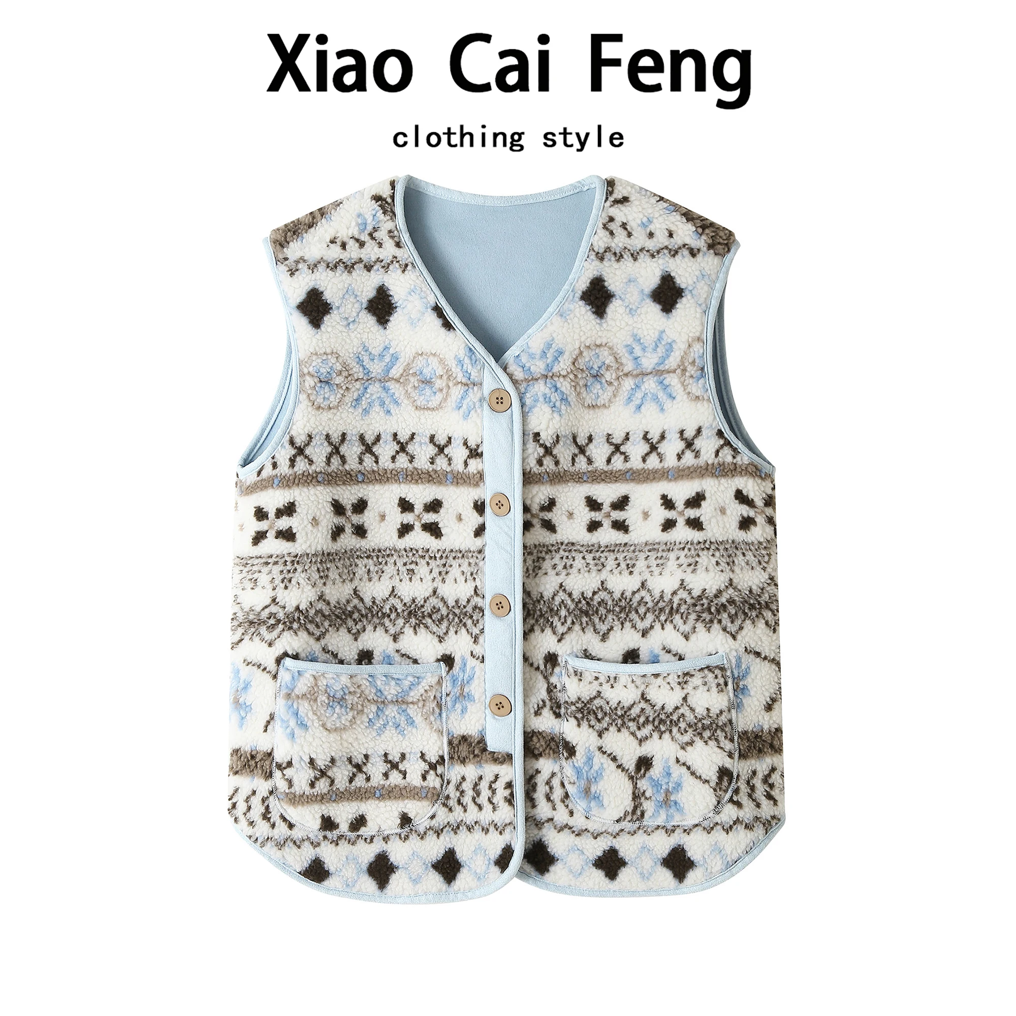 Retro Fair Isle Lamb Fur Vest Women's Autumn Winter Korean Style Integrated Leather And Fur Warm And Beautiful Jacket