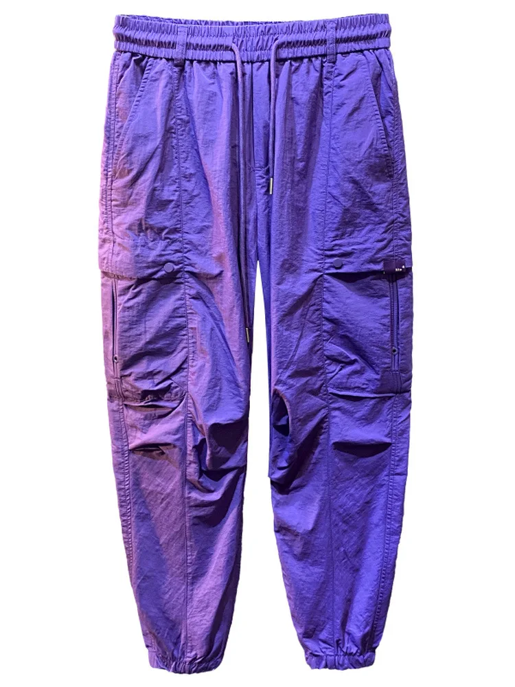 

2025Summer Ultra-Thin Silk Trendy Sports Pants Men Quick-Dry Loose Cool Casual Cargo Harem Long Pants