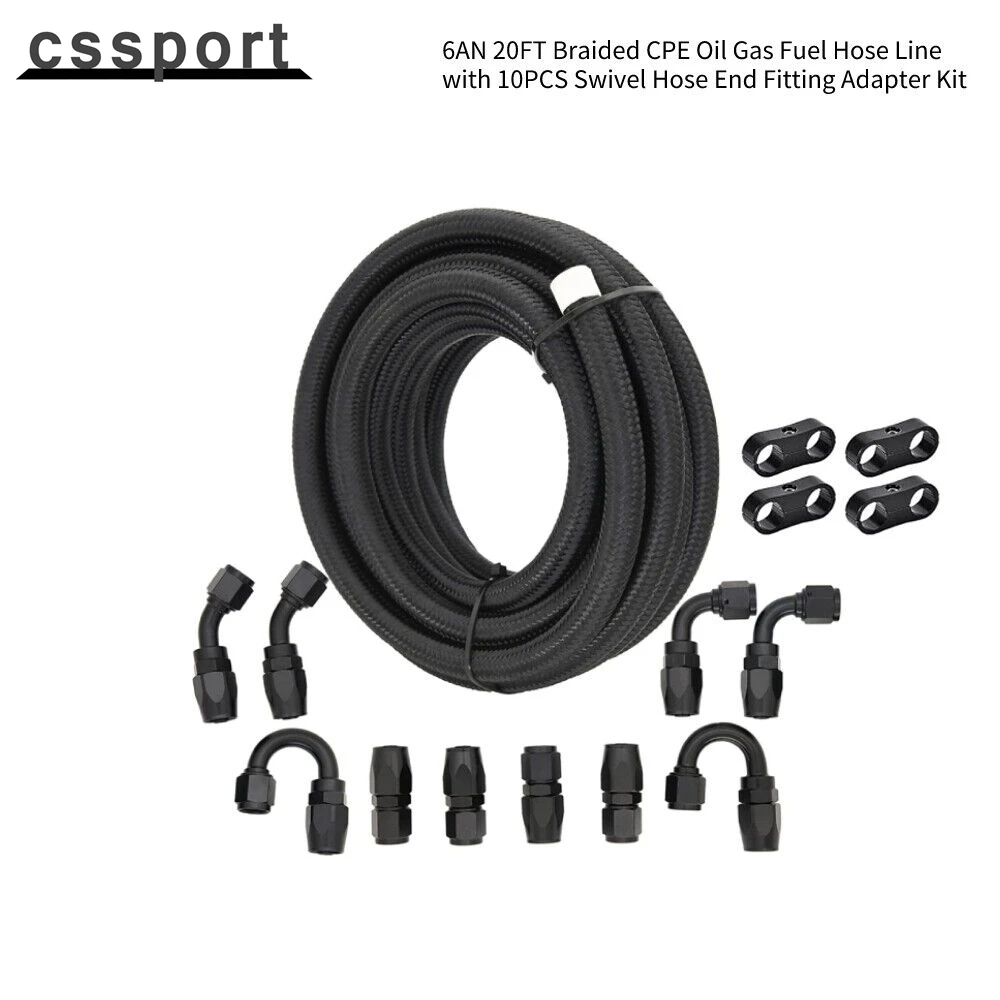 

6AN 3/8" CPE Fuel Line Kit Nylon Braided Fuel Line Hose 20FT with 10 Fitting Kit