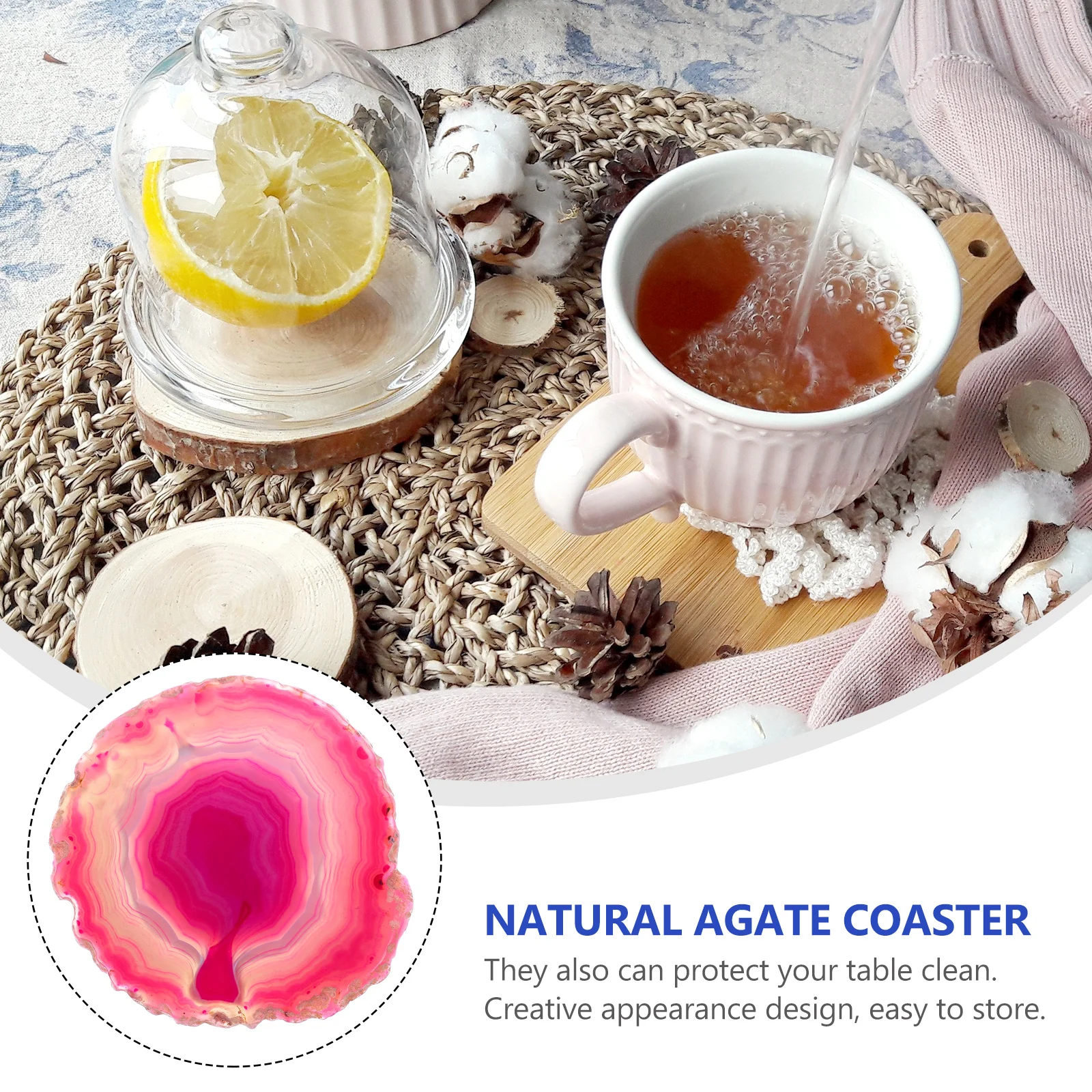 

Natural Agate Stone Coaster Round Agate Cup Mat Heat Resistant Absorbent Wine Glass Cup Pad Home Office Decoration