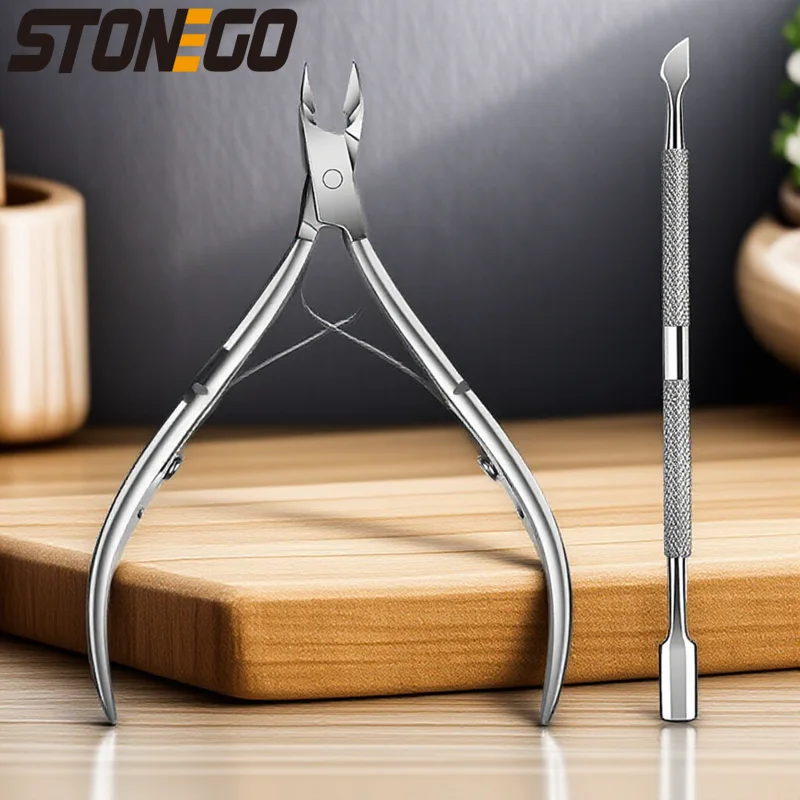 

Набор инструментов для удаления кутикулы, 2 шт., резак для кутикулы и толкатель, профессиональные кусачки из нержавеющей стали для ухода за ногтями