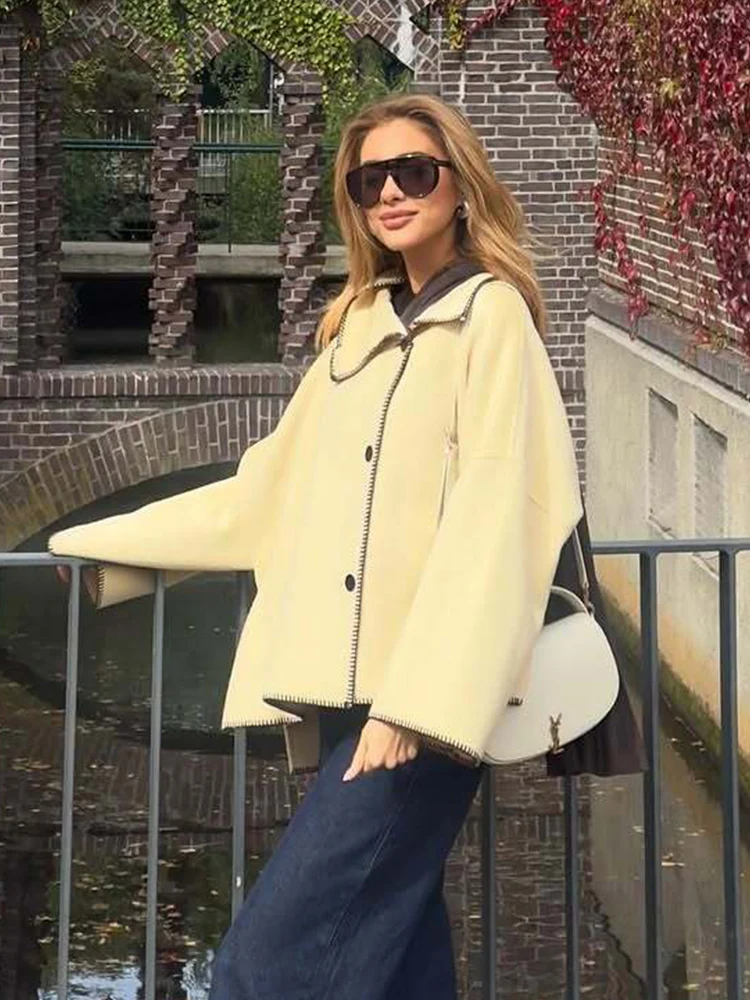 TFMLN 女性ファッション特大ジャケットコートヴィンテージ長袖タートルネックボタンアップ無地女性アウターシックなトップス