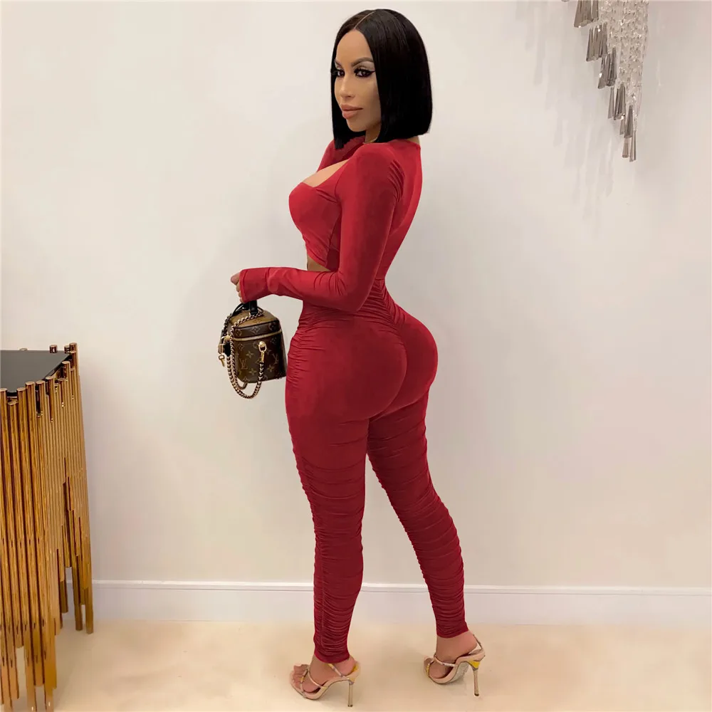 Women Crop Top and Pencil Pants Sexy Club Outfits Matching Set Ruched Bandage Bodycon Two Piece Set Birthday Party Chandal Mujer