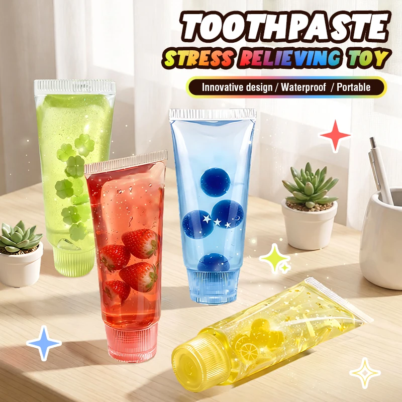 Fruit Filled Maltose Toothpaste Stress Relief Fidget Sensory Toy Soft Slow Rising Deformable Squish Toys for Adults Gifts
