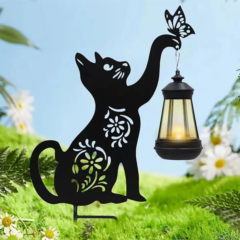 

Ground Stake Cat Sculpture with Solar Lamp Solar-powered Metal Cat Stake for Outdoor Garden Decor Decorative Light with for Lawn