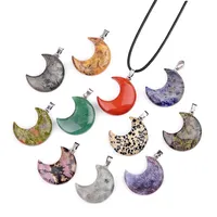 Classic Natural Gemstone 30MM Moon Shaped Pendant Mixed Agate Crystal Crescent Jewelry Gift