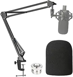 Audio-Technica AT2020 Mic Boom Arm with Foam Windscreen, Suspension Boom Scissor Arm Stand with Pop Filter Cover