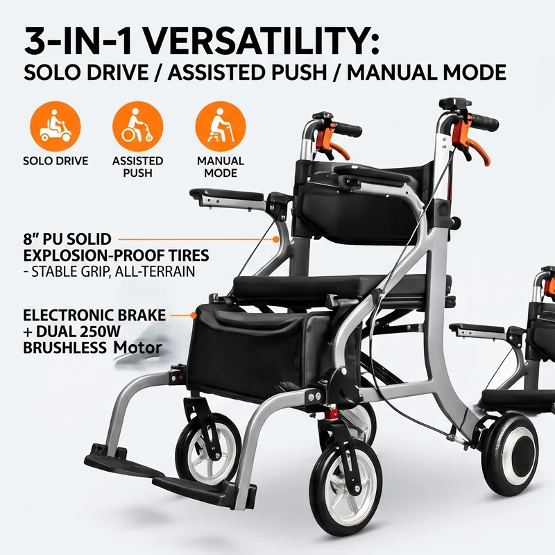 Hot Sale 500W High Power Adjustable Foldable Super Lightweight Multifunctional CE Certified 100KG Capacity Electric Wheelchair